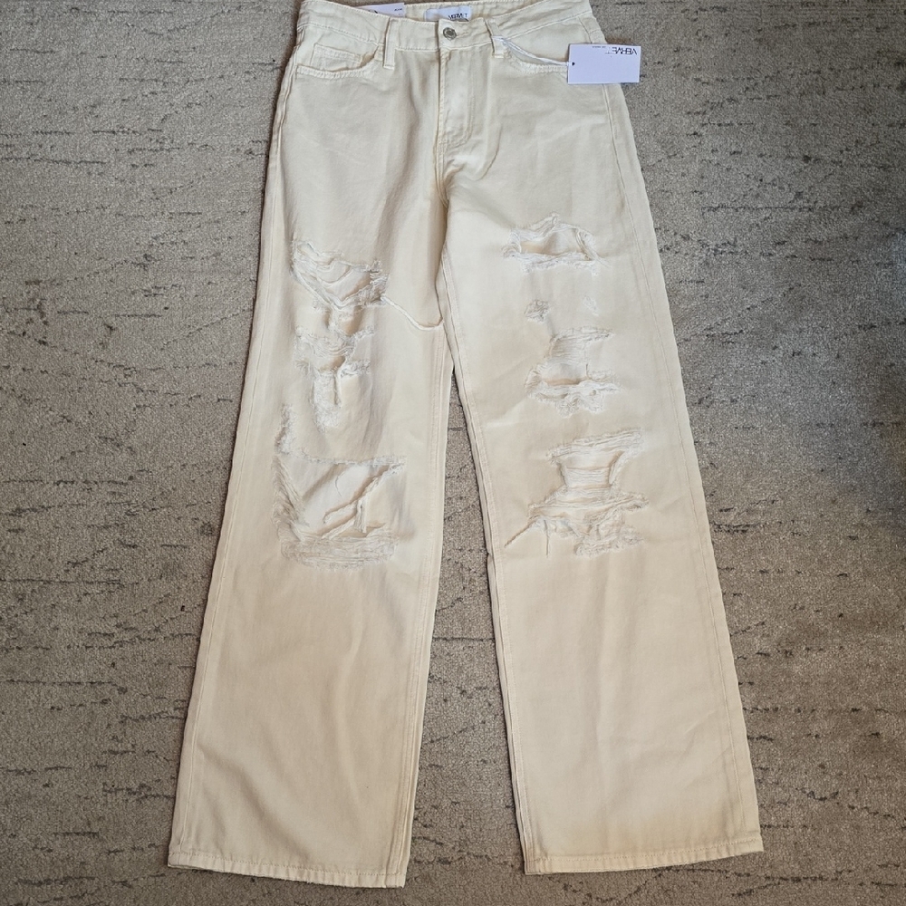 Vervet Los Angeles Distressed Wide Leg Cream Jeans, Size 26, NWT - Picture 3 of 16